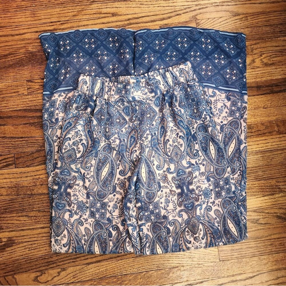 Est. 1946 Wide Leg Flare Pants XS Blue Pink Paisley Palazzo Festival Pants Boho